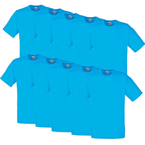 10 Fruit of the loom T Shirts Valueweight S M L XL XXL 3XL 4XL 5XL Übergröße Diverse Farbsets auswählbar (L, Azurblau) von Fruit of the Loom