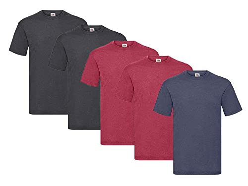 5er Pack T-Shirt Valueweight T -, 2X Dark Heather + 2X Vintage Red + 1x Vintage Navy + 1 HL Kauf Notizblock, Größe XL von Fruit of the Loom