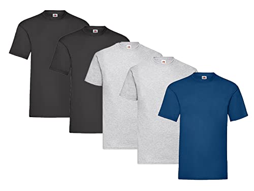 5er Pack T-Shirt Valueweight T -, 2X Schwarz + 2X Grau + 1x Navy + 1 HL Kauf Notizblock, Größe S von Fruit of the Loom