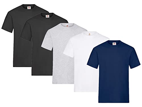 Fruit of the Loom Herren Heavy T-Shirt (5er Pack) Gr. L, Schwarz/Grau/Marineblau/Schwarz/Weiß von Fruit of the Loom