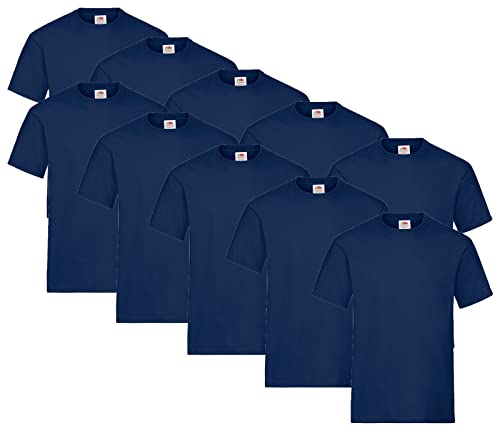 Fruit of the Loom 10 T Shirts Heavy Cotton M L XL XXL Diverse Farben auswählbar, Farbe:10x Navy + 1 HL Kauf Notizblock, Größe:L von Fruit of the Loom