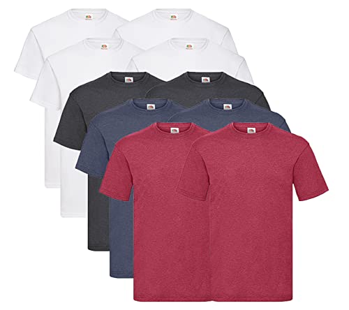 Fruit of the Loom 10 T Shirts Valueweight T Rundhals S M L XL XXL 3XL 4XL 5XL Diverse Farbsets auswählbar, 4 Weiss / 2 Vintage Red / 2 Vintage Navy / 2 Dark Heather + 1 HL Kauf Notizblock, M von Fruit of the Loom