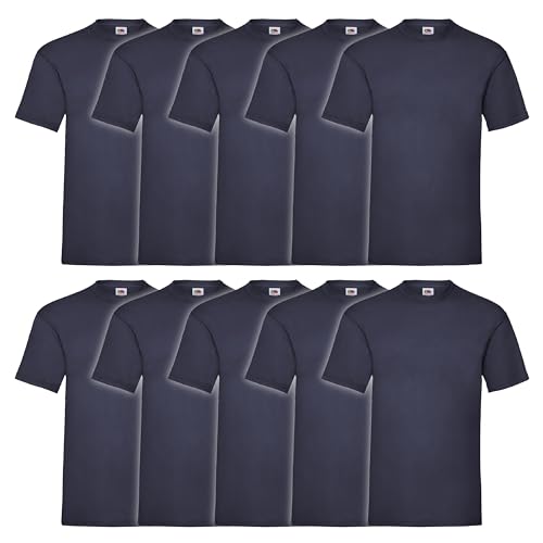 Fruit of the Loom 10er Pack Valueweight T-Shirt + GRATIS MyShirt Stoffbeutel, Farbe:Navy, Größe:S von Fruit of the Loom