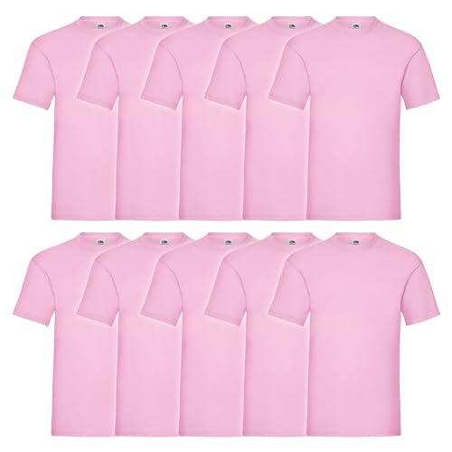 Fruit of the Loom 10er Pack Valueweight T-Shirt + GRATIS MyShirt Stoffbeutel, Farbe:Rose, Größe:S von Fruit of the Loom