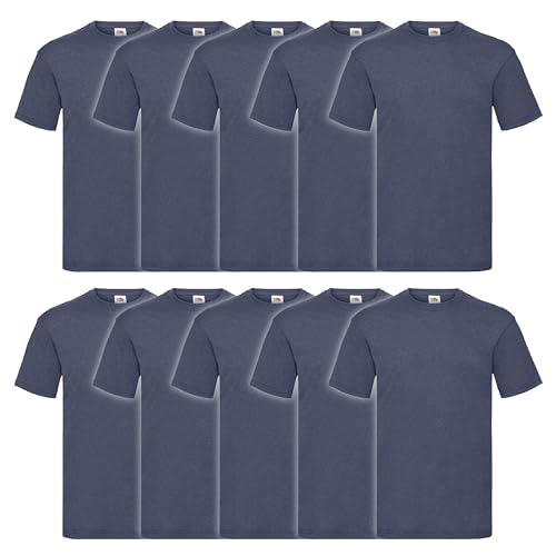 Fruit of the Loom 10er Pack Valueweight T-Shirt + GRATIS MyShirt Stoffbeutel, Farbe:Vintage Navy meliert, Größe:L von Fruit of the Loom