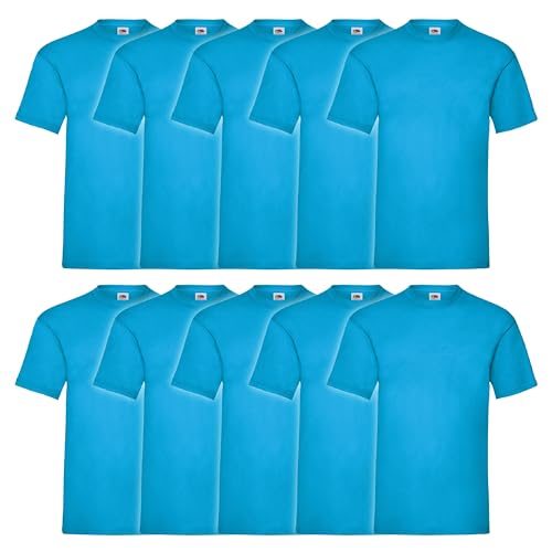Fruit of the Loom 10er Pack Valueweight T-Shirt + GRATIS MyShirt Stoffbeutel, Farbe:azurblau, Größe:2XL von Fruit of the Loom
