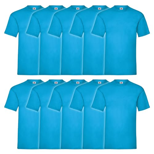 Fruit of the Loom 10er Pack Valueweight T-Shirt + GRATIS MyShirt Stoffbeutel, Farbe:azurblau, Größe:3XL von Fruit of the Loom