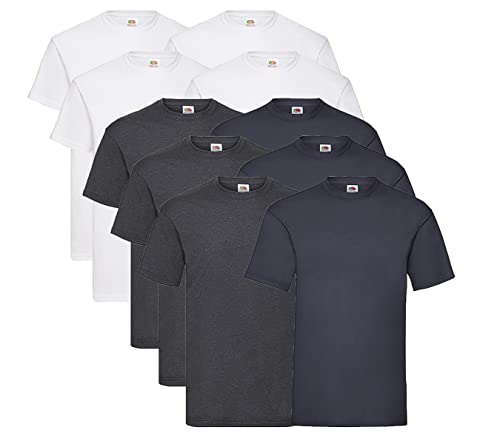 Fruit of the Loom 10er Pack Valueweight T-Shirt Größe S - 5XL T-Shirts in vielen Farben, 4 Weiss / 3 Deep Navy / 3 Dark Heather + 1 HL Kauf Notizblock, XL von Fruit of the Loom