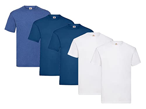 Fruit of the Loom 5-Pack Valueweight T-Shirt, 2X Weiss + 2X Navy + 1x Retro Royal + 1 HL Kauf Notizblock, Größe XL von Fruit of the Loom