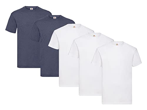 Fruit of the Loom 5-Pack Valueweight T-Shirt, 3X Weiss + 2X Vintage Navy + 1 HL Kauf Notizblock, Größe XL von Fruit of the Loom