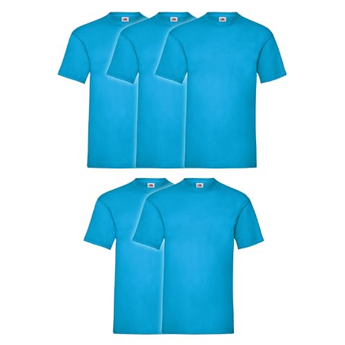 Fruit of the Loom 5er Pack Valueweight T-Shirt + GRATIS MyShirt Stoffbeutel, Farbe:azurblau, Größe:XL von Fruit of the Loom