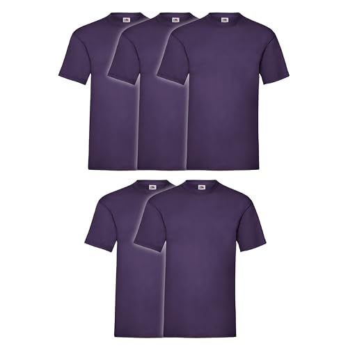 Fruit of the Loom 5er Pack Valueweight T-Shirt + GRATIS MyShirt Stoffbeutel, Farbe:violett, Größe:L von Fruit of the Loom