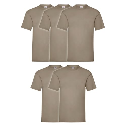 Fruit of the Loom 5er Pack Valueweight T-Shirt + GRATIS MyShirt Stoffbeutel, Farbe:Khaki, Größe:XL von Fruit of the Loom