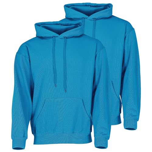 Fruit of the Loom Doppelpack Classic Kapuzen-Sweat Herren Hoodie 2er Pack + GRATIS MyShirt Stoffbeutel, Farbe:azurblau, Größe:2XL von Fruit of the Loom