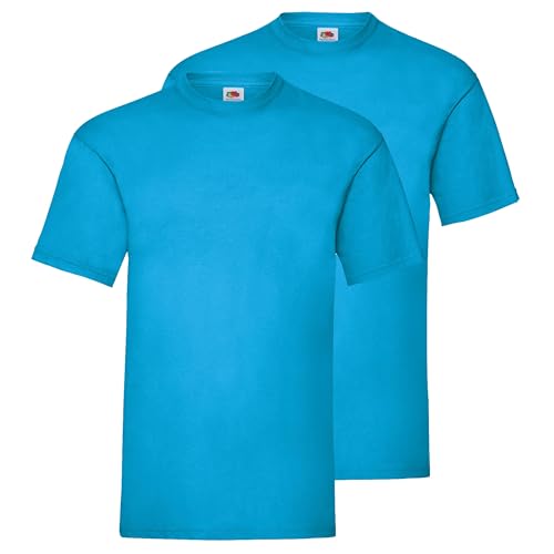 Fruit of the Loom Doppelpack Herren T-Shirt 2er Pack + GRATIS MyShirt Stoffbeutel, Farbe:azurblau, Größe:2XL von Fruit of the Loom