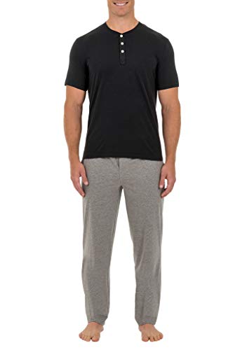 Fruit of the Loom Herren 2-Piece Jersey Knit Pajama Pyjama Set, Schwarz/Grau Heat, 4X-Large von Fruit of the Loom