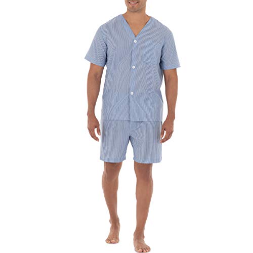 Fruit of the Loom Herren Broadcloth Pyjama-Set mit kurzen Ärmeln Pyjamaset, Blauer Streifen, X-Large von Fruit of the Loom