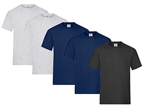 Fruit of the Loom Herren Heavy Cotton T T-Shirt auch Farbsets M L XL XXL 3XL 5 Pack,2X Grau + 2X Navy + 1x Schwarz + 1 HL Kauf Notizblock-XXL von Fruit of the Loom