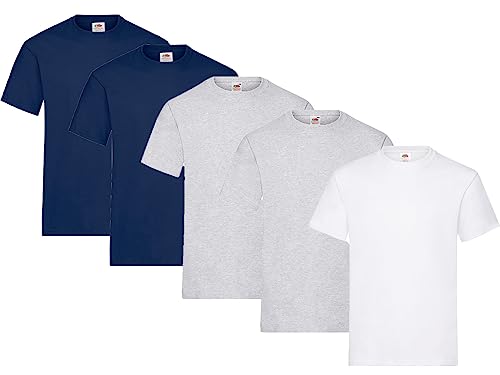 Fruit of the Loom Herren Heavy Cotton T T-Shirt auch Farbsets M L XL XXL 3XL 5 Pack,2X Navy + 2X Grau + 1x Weiss + 1 HL Kauf Notizblock-XL von Fruit of the Loom