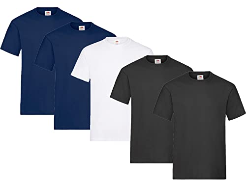 Fruit of the Loom Herren Heavy Cotton T T-Shirt auch Farbsets M L XL XXL 3XL 5 Pack,2X Navy + 2X Schwarz + 1x Weiss + 1 HL Kauf Notizblock-M von Fruit of the Loom