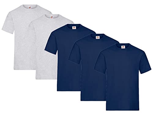 Fruit of the Loom Herren Heavy Cotton T T-Shirt auch Farbsets M L XL XXL 3XL 5 Pack,3X Navy + 2X Grau + 1 HL Kauf Notizblock-L von Fruit of the Loom