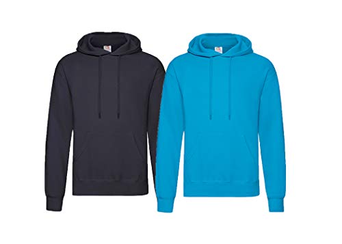 Fruit of the Loom Herren Hooded Sweat Sweatshirt, Blickdicht, 1x Deep Navy + 1x Azurblau + 1x HL-Kauf Notizblock, S von Fruit of the Loom