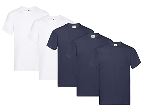 Fruit of the Loom Herren Original T. T-Shirt, 3Deep Navy 2Weiss, L (5er Pack) + 1HL-Kauf Notizblock von Fruit of the Loom