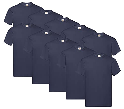 Fruit of the Loom Herren Original T. T-Shirt (10er Pack), Farbe:10x Deep Navy + 1 HL Kauf Notizblock, Größe:3XL von Fruit of the Loom