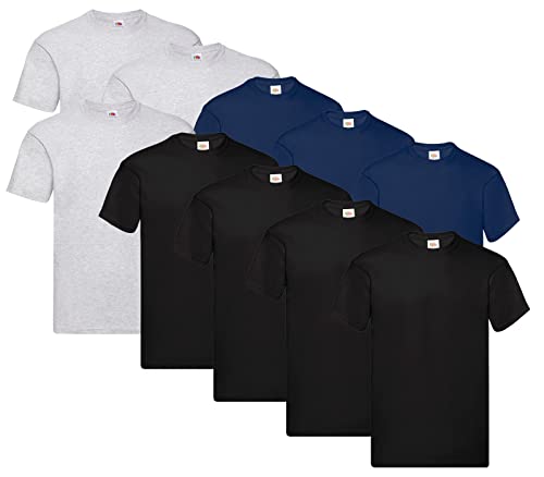 Fruit of the Loom Herren Original T. T-Shirt (10er Pack), Farbe:4X Schwarz + 3X Grau + 3X Navy + 1 HL Kauf Notizblock, Größe:5XL von Fruit of the Loom