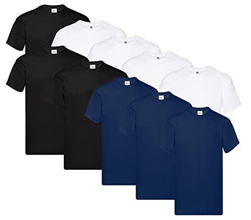 Fruit of the Loom Herren Original T. T-Shirt (10er Pack), Farbe:4X Weiss + 3X Schwarz + 3X Navy + 1 HL Kauf Notizblock, Größe:5XL von Fruit of the Loom