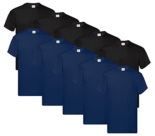 Fruit of the Loom Herren Original T. T-Shirt (10er Pack), Farbe:5X Schwarz + 5X Navy + 1 HL Kauf Notizblock, Größe:3XL von Fruit of the Loom