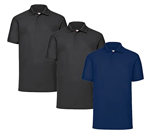 Fruit of the Loom Herren Poloshirt (3erPack) (4XL, 2X Schwarz + 1x Navy + 1 HL Kauf Notizblock) von Fruit of the Loom