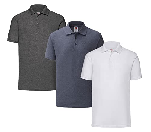 Fruit of the Loom Herren Poloshirt (3erPack) (L, 1x Weiss + 1x Dark Heather + 1x Vintage Navy + 1 HL Kauf Notizblock) von Fruit of the Loom