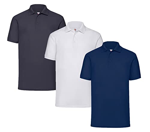 Fruit of the Loom Herren Poloshirt (3erPack) (XL, 1x Weiss + 1x Deep Navy + 1x Navy + 1 HL Kauf Notizblock) von Fruit of the Loom