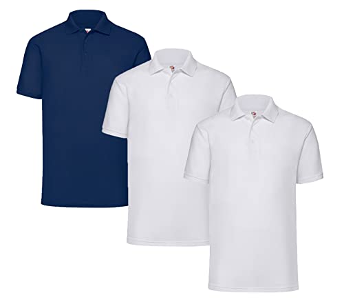 Fruit of the Loom Herren Poloshirt (3erPack) (XL, 2X Weiss + 1x Navy + 1 HL Kauf Notizblock) von Fruit of the Loom