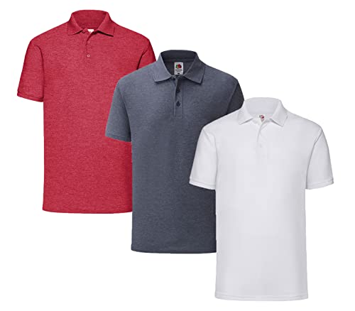 Fruit of the Loom Herren Poloshirt (3erPack) (XXL, 1x Weiss + 1x Vintage Red + 1x Vintage Navy + 1 HL Kauf Notizblock) von Fruit of the Loom