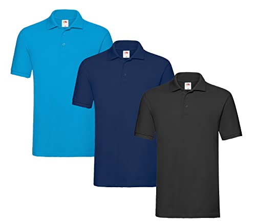 Fruit of the Loom Herren-Poloshirt 1x Schwarz 1x Navy 1x Azurblau XL + 1 HL Kauf Block von Fruit of the Loom