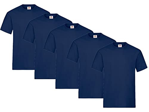 Fruit of the Loom Herren T-Shirt Heavy T auch Farbsets M L XL XXL 3XL 5 Pack,5er Navy + 1 HL Kauf Notizblock-XXL von Fruit of the Loom