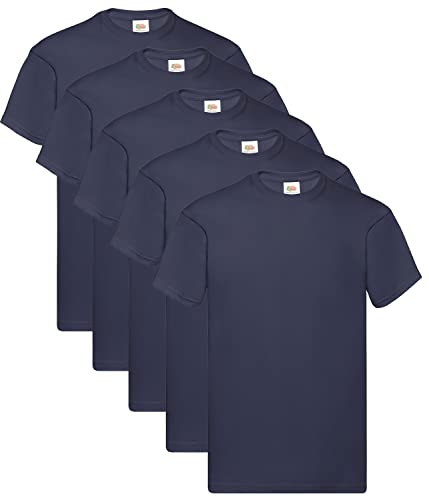 Fruit of the Loom Herren T-Shirt Original T 61-082-0, 5 Deep Navy, 3XL (5er Pack) + 1HL-Kauf Notizblock von Fruit of the Loom