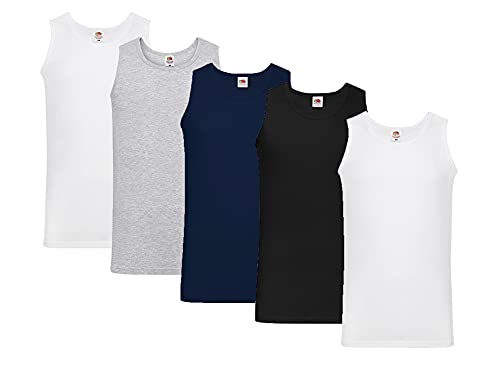 Fruit of the Loom Herren Tank Top Valueweight Athletic Vest 61-098-0 auch Farbsets M L XL XXL 3XL 4XL, 2xWeiss 1xSchwarz 1xGrau 1xDeep Navy + 1 HL-Kauf Notizblock L von Fruit of the Loom