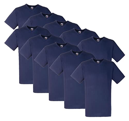 Fruit of the Loom Herren V-Neck Valueweight T-Shirt (10er Pack) (XL, 10x Navy + 1 HLKauf Block) von Fruit of the Loom