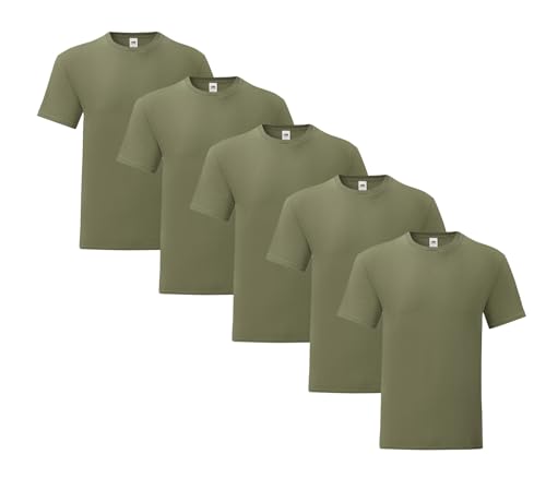 Fruit of the Loom Iconic 5er Sets Herren T-Shirt M L XL 2XL Ringspun Baumwolle, Farbe:5X Olive & 1x HLKauf-Block, Größe:L von Fruit of the Loom