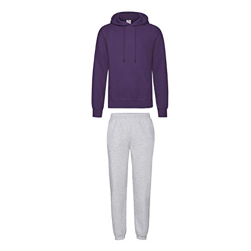 Fruit of the Loom Jogginganzug Hausanzug Sportanzug Jogginghose & Kapuzensweatshirt (L, Grau & Purple) von Fruit of the Loom