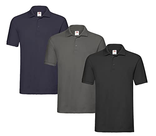 Fruit of the Loom Premium-Polohemd für Herren 1x Schwarz 1x Graphit 1x Deep Navy XXL + 1 HL Kauf Block von Fruit of the Loom