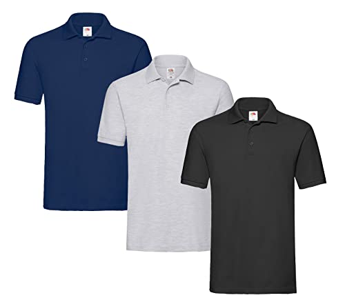 Fruit of the Loom Premium-Polohemd für Herren 1x Schwarz 1x Grau 1x Navy XL + 1 HL Kauf Block von Fruit of the Loom