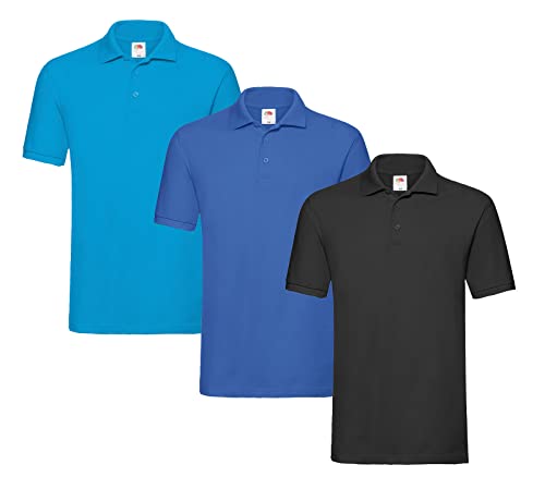 Fruit of the Loom Premium-Polohemd für Herren 1x Weiss 1x Royal 1x Azurblau XXL + 1 HL Kauf Block von Fruit of the Loom