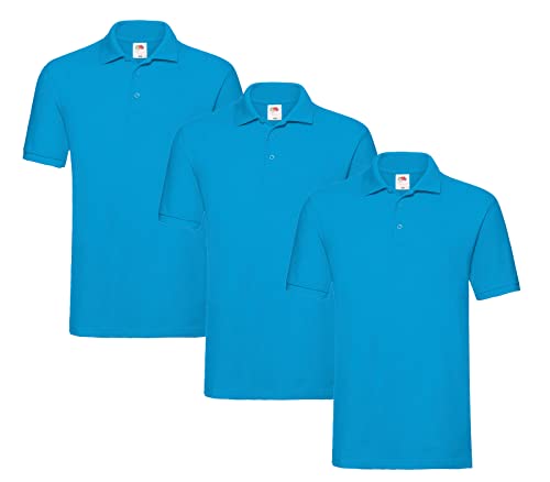 Fruit of the Loom Premium-Polohemd für Herren 3er Azurblau 3XL + 1 HL Kauf Block von Fruit of the Loom