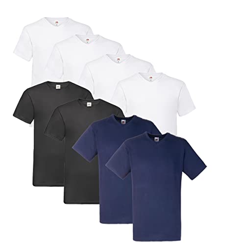 Fruit of the Loom T Shirts V-Neck M L XL XXL V-Ausschnitt 100% Baumwolle 8er Pack (5XL, 4X Weiss + 2X Schwarz + 2X Navy + 1 HL Kauf Notizblock) von Fruit of the Loom