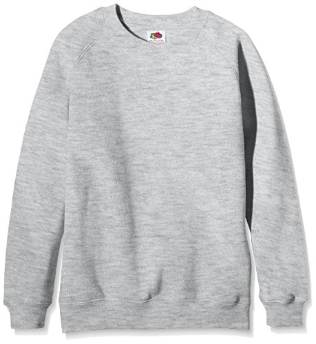 Fruit of the Loom Unisex Kinder Raglan Premium Sweatshirt, grau meliert, 7-8 Jahre von Fruit of the Loom