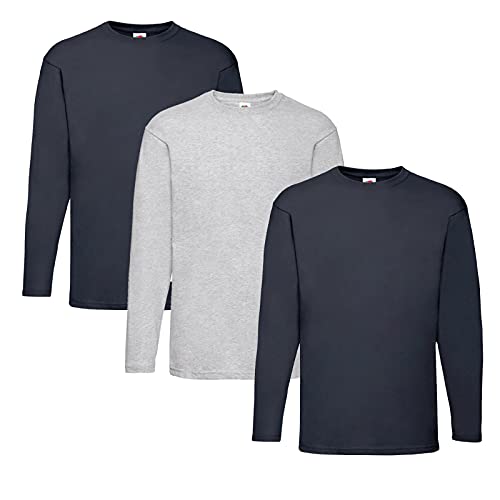 Fruit of the Loom Valueweight Long Sleeve T, Größe:3XL, Farbe:2 Deep Navy + 1 Grau + 1 HLKauf Notizblock von Fruit of the Loom